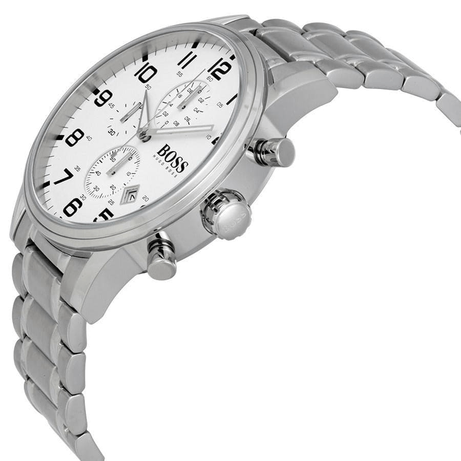 Hugo Boss Aeroliner Chronograph White Dial Silver Steel Strap Watch for Men - 1513182 Watches Hugo Boss   