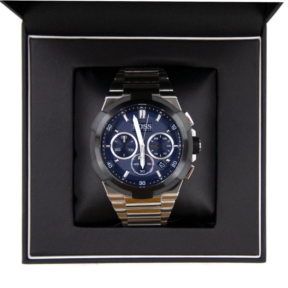 Hugo Boss Supernova Blue Chronograph Dial Silver Steel Strap Watch for Men - 1513360 Watches Hugo Boss   