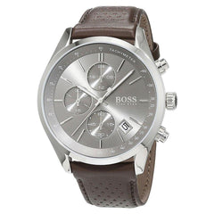 Hugo Boss Grand Prix Grey Dial Brown Leather Strap Watch for Men -  1513476 Watches Hugo Boss   