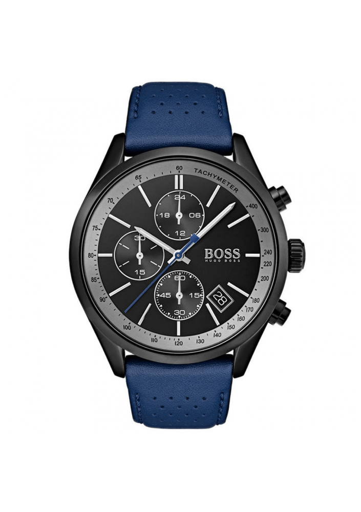 Hugo Boss Grand Prix Chronograph Black Dial Blue Leather Strap Watch for Men - 1513563 Watches Hugo Boss   