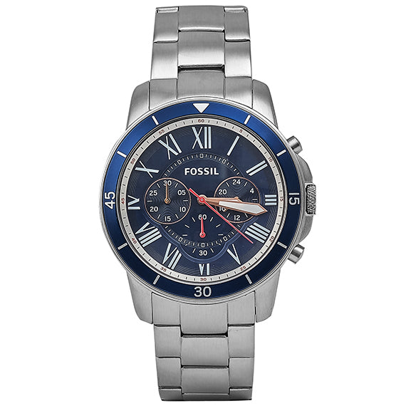 Fossil Grant Sport Chronograph Blue Dial Silver Steel Strap Watch for Men - FS5238 Watches Fossil   