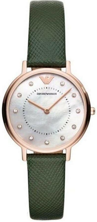 Emporio Armani Mother of Pearl Dial Green Leather Strap Watch For Women - AR11150 Watches Emporio Armani   