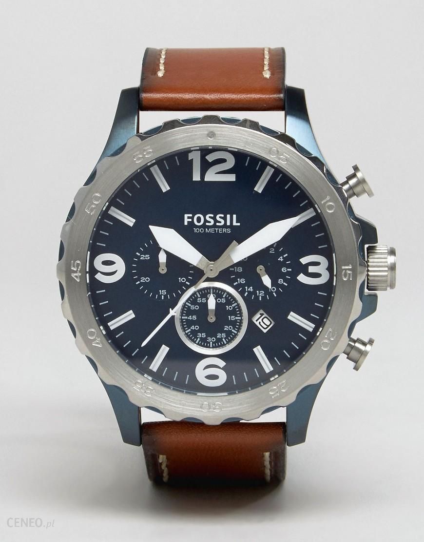 Fossil Nate Chronograph Navy Blue Dial Brown Leather Strap Watch for Men - JR1504 Watches Fossil   