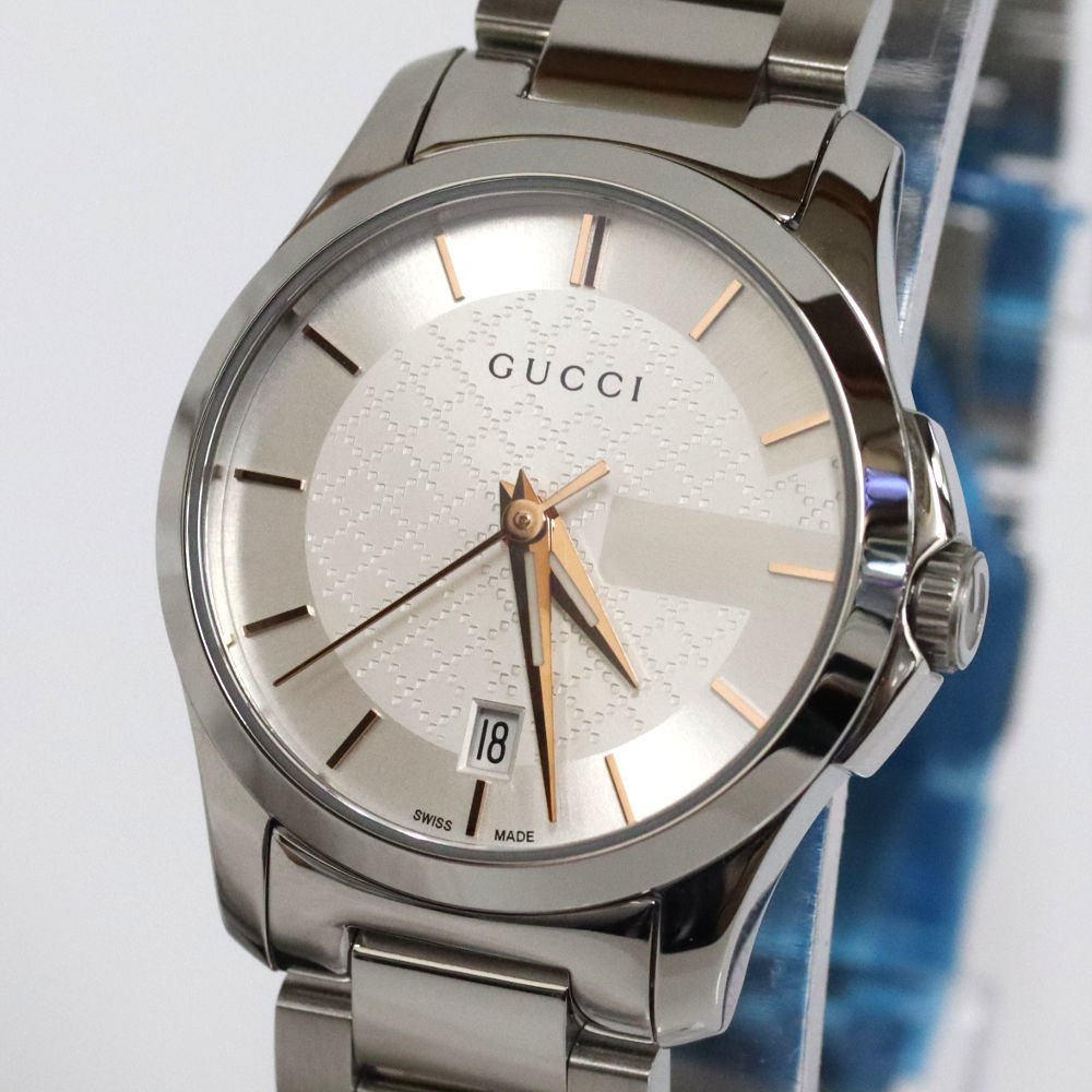 Gucci G Timeless Silver Dial Silver Steel Strap Watch For Women - YA126523 Watches Gucci   