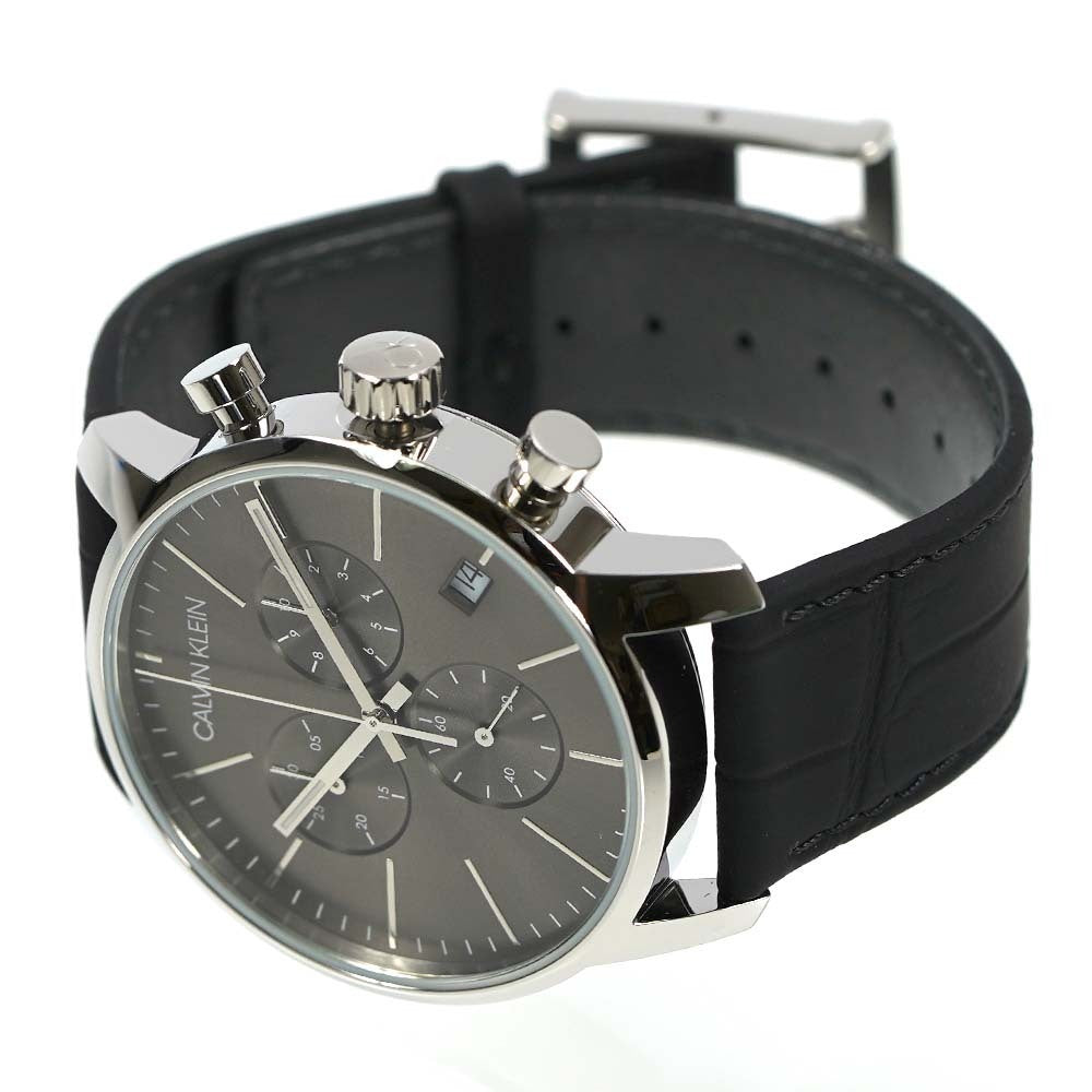 Calvin Klein City Chronograph Black Dial Black Leather Strap Watch for Men - K2G271C3 Watches Calvin Klein   