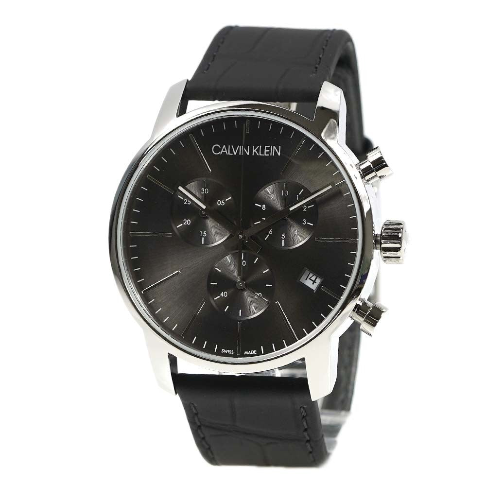 Calvin Klein City Chronograph Black Dial Black Leather Strap Watch for Men - K2G271C3 Watches Calvin Klein   