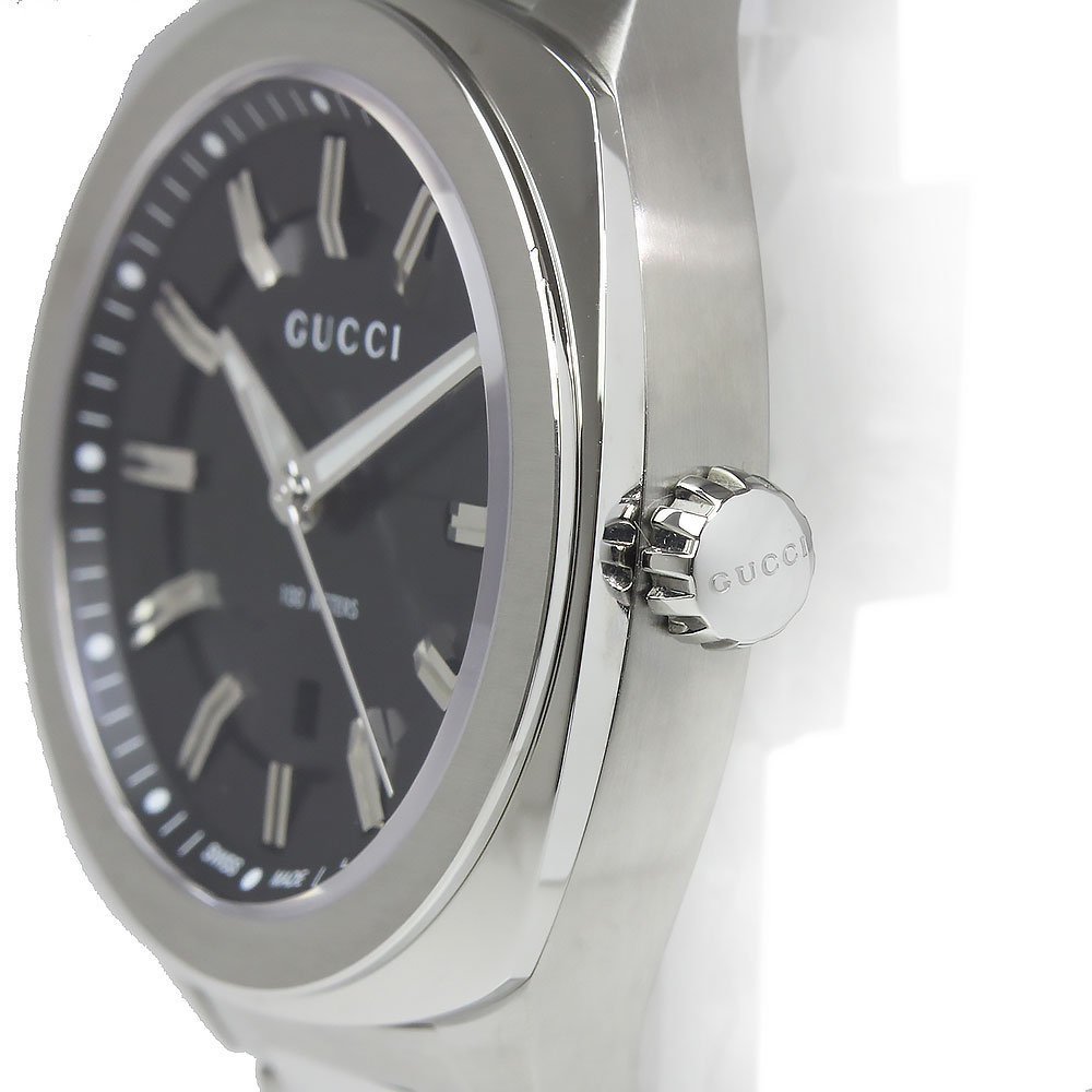 Gucci GG2570 Black Dial Silver Steel Strap Watch For Men - YA142401 Watches Gucci   