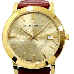 Burberry The City Gold Dial Maroon Leather Strap Watch for Women - BU9017 Watches Burberry   