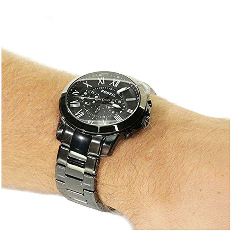 Fossil Grant Chronograph Black Dial Black Steel Strap Watch for Men - FS4832 Watches Fossil   