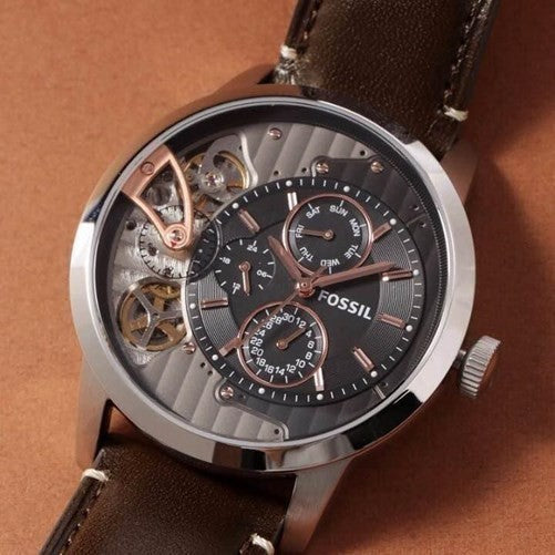 Fossil Townsman Automatic Black Dial Brown Leather Strap Watch for Men -  ME1163 Watches Fossil   