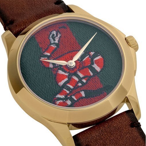 Gucci Le Marche Des Merveilles Green and Red Dial Brown Leather Strap Unisex Watch - YA1264012 Watches Gucci   