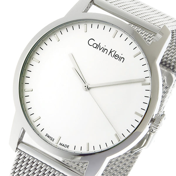 Calvin Klein City Chronograph White Dial Silver Mesh Bracelet Watch for Men - K2G2G126 Watches Calvin Klein   