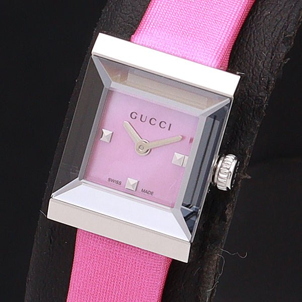 Gucci G-Frame Square Fuchsia Mother of Pearl Dial Fuchsia Leather Strap Watch For Women - YA128533 Watches Gucci   