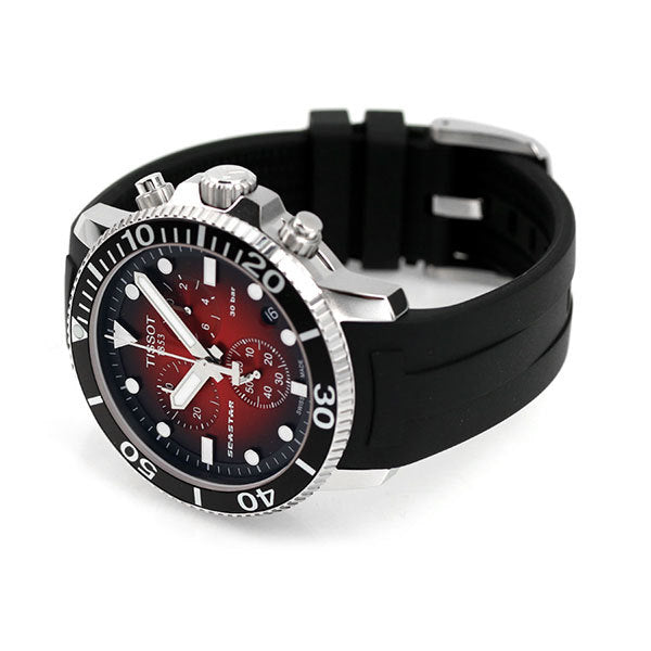 Tissot Seaster 1000 Red Dial Black Rubber Strap Chronograph Watch For Men - T120.417.17.421.00 Watches Tissot   