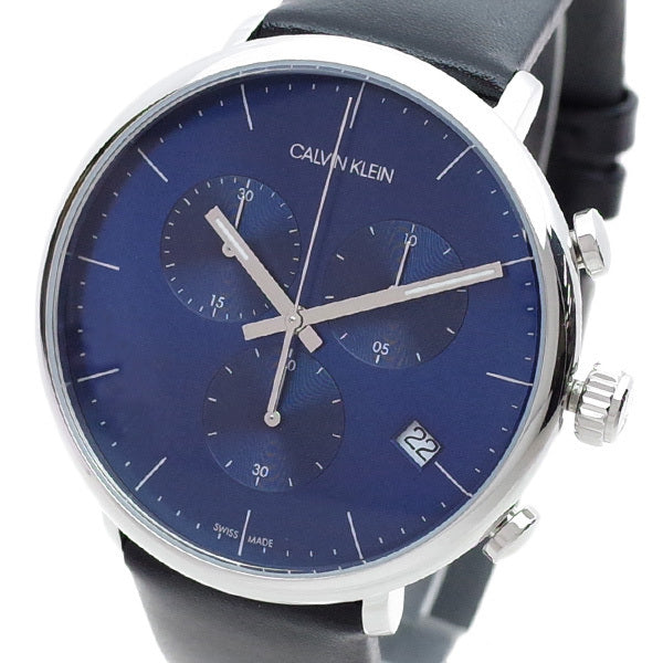 Calvin Klein High Noon Chronograph Blue Dial Black Leather Strap Watch for Men - K8M271CN Watches Calvin Klein   