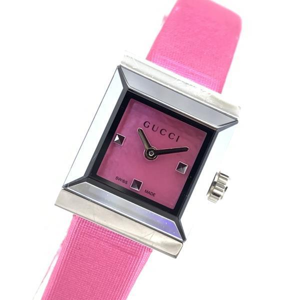 Gucci G-Frame Square Fuchsia Mother of Pearl Dial Fuchsia Leather Strap Watch For Women - YA128533 Watches Gucci   