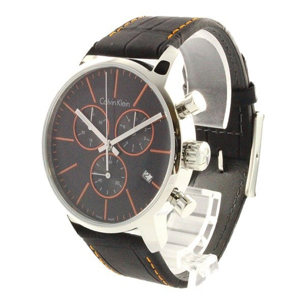 Calvin Klein City Chronograph Black Dial Black Leather Strap Watch for Men - K2G271C1 Watches Calvin Klein   