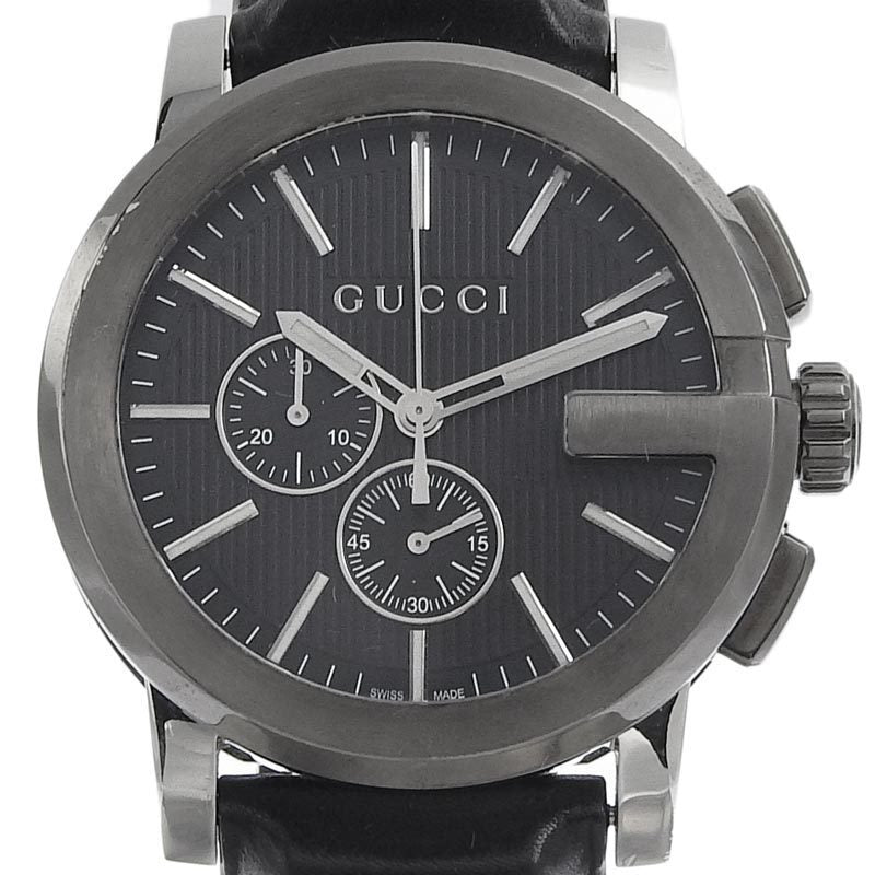 Gucci G Chrono Black Dial Black Leather Strap Watch For Men - YA101205 Watches Gucci   