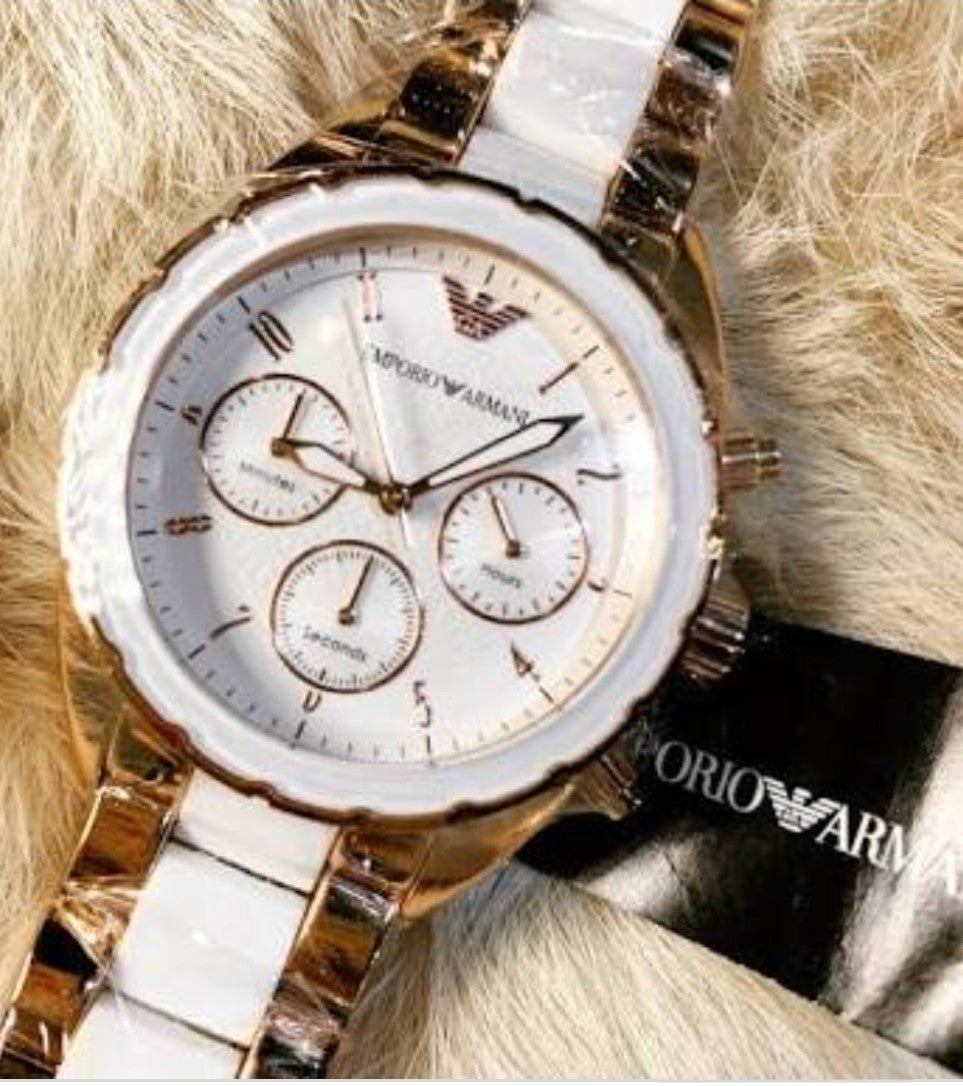 Emporio Armani Sportivo White Dial Rose Gold & White Stainless Steel Watch For Women - AR5942 Watches Emporio Armani   