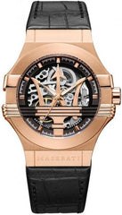 Maserati Potenza Automatic Rose Gold Dial Black Leather Strap Watch For Men - R8821108002 Watches Maserati   