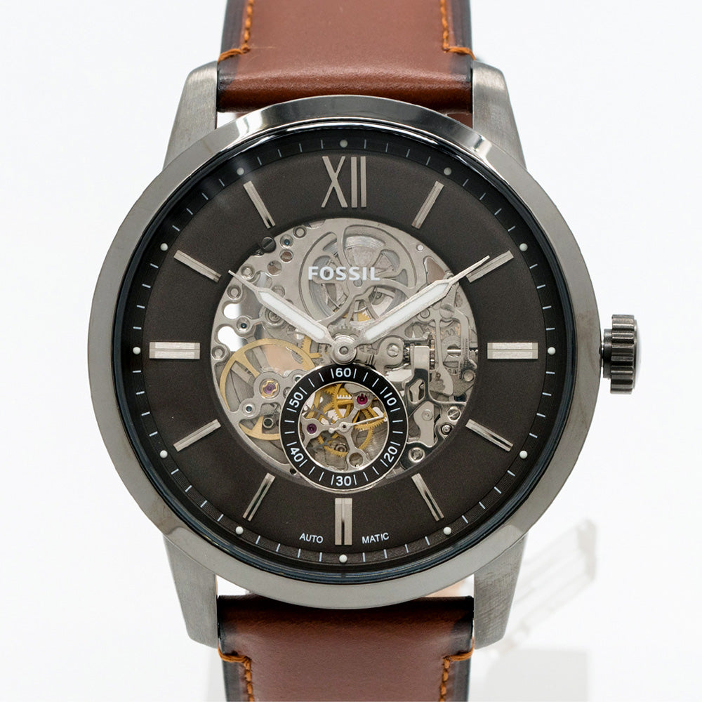 Fossil Townsman Automatic Skeleton Black Dial Brown Leather Strap Watch for Men - ME3181 Watches Fossil   