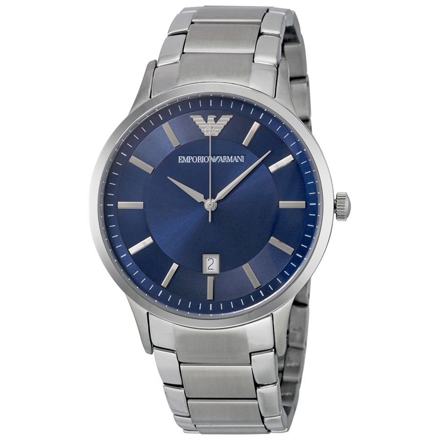 Emporio Armani Renato Blue Dial Silver Stainless Steel Strap Watch For Men - AR2477 Watches Emporio Armani   