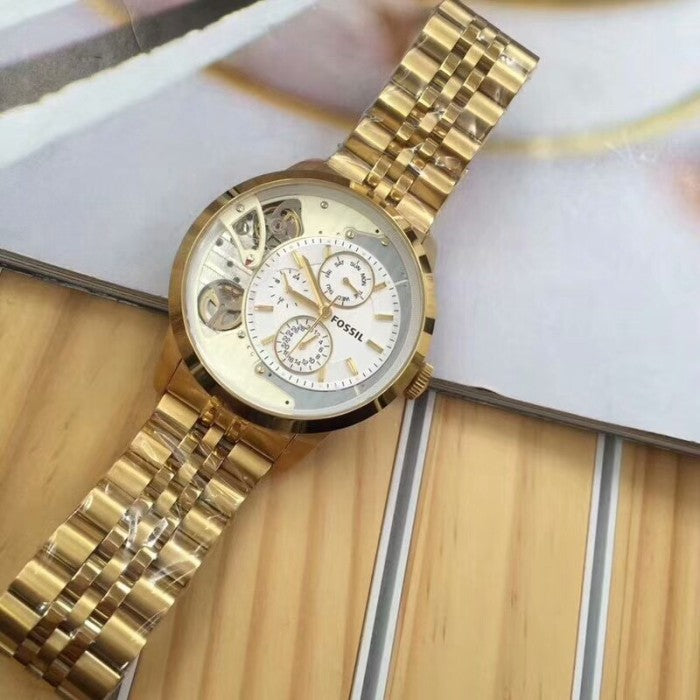 Fossil Skeleton Chronograph Gold Dial Gold Steel Strap Watch for Men -  ME1137 Watches Fossil   