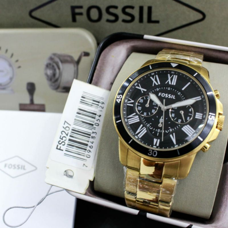 Fossil Inscription Automatic Black Dial Gold Steel Strap Watch for Men - FS5267 Watches Fossil   