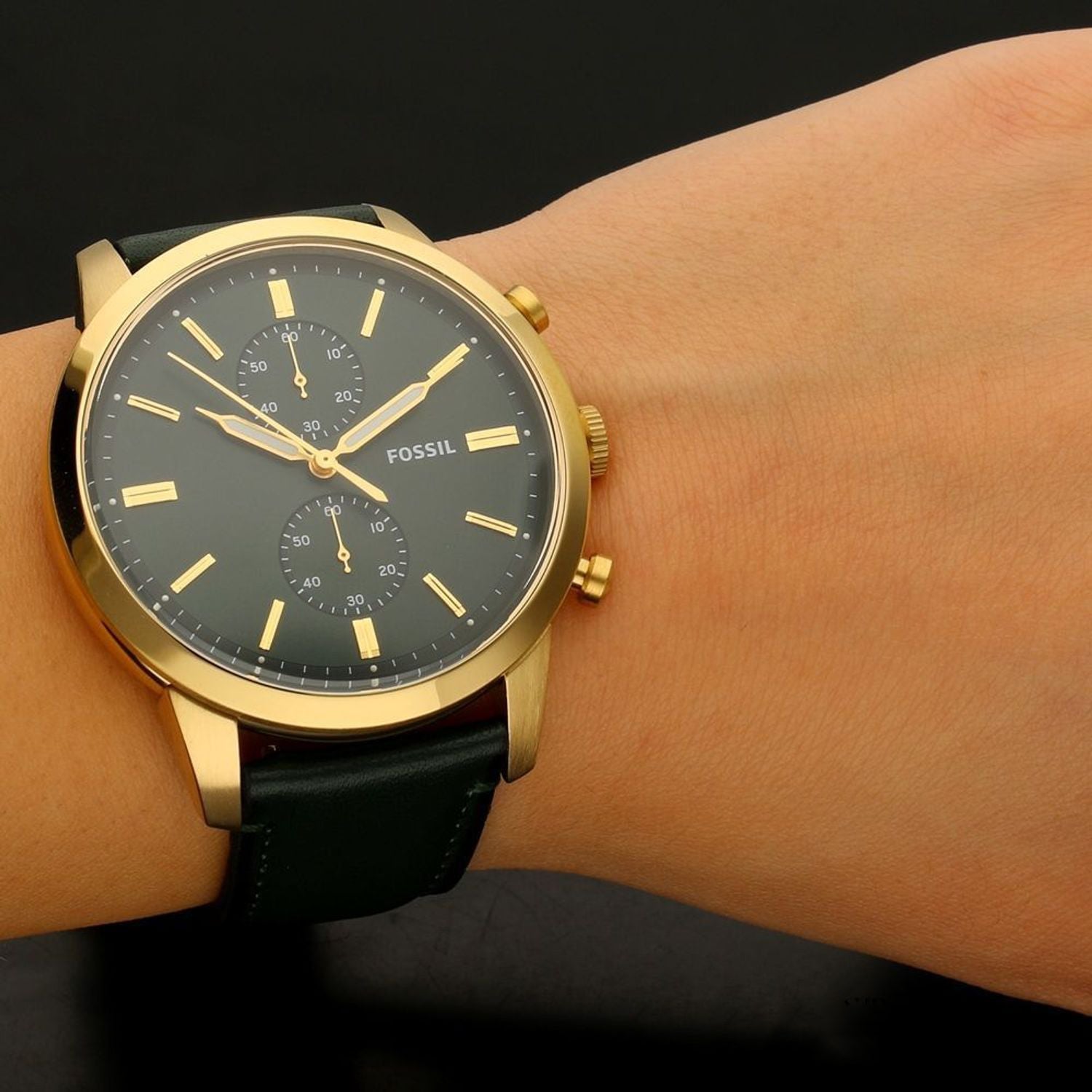 Fossil Townsman Chronograph Green Dial Green Leather Strap Watch for Men - FS5599 Watches Fossil   