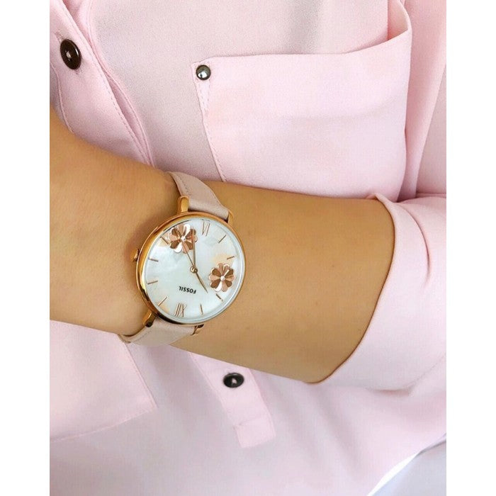 Fossil Jacqueline Three Hand Mother of Pearl Dial Pink Leather Strap Watch for Women - ES4671 Watches Fossil   