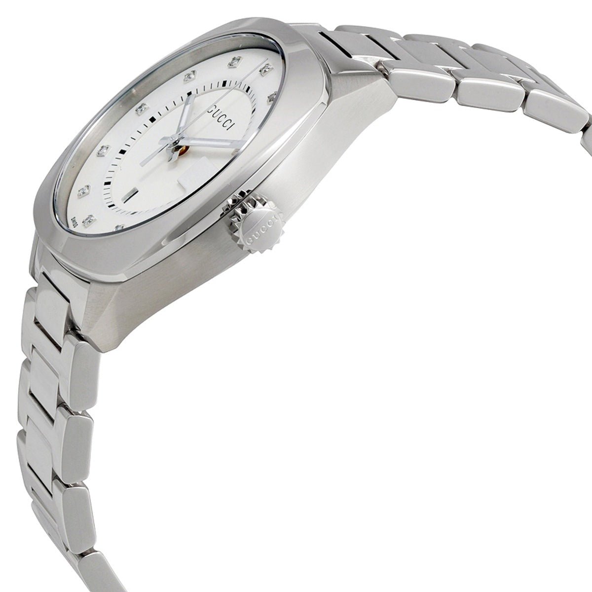 Gucci GG2570 Diamond White Dial Silver Steel Strap Watch For Women - YA142403 Watches Gucci   