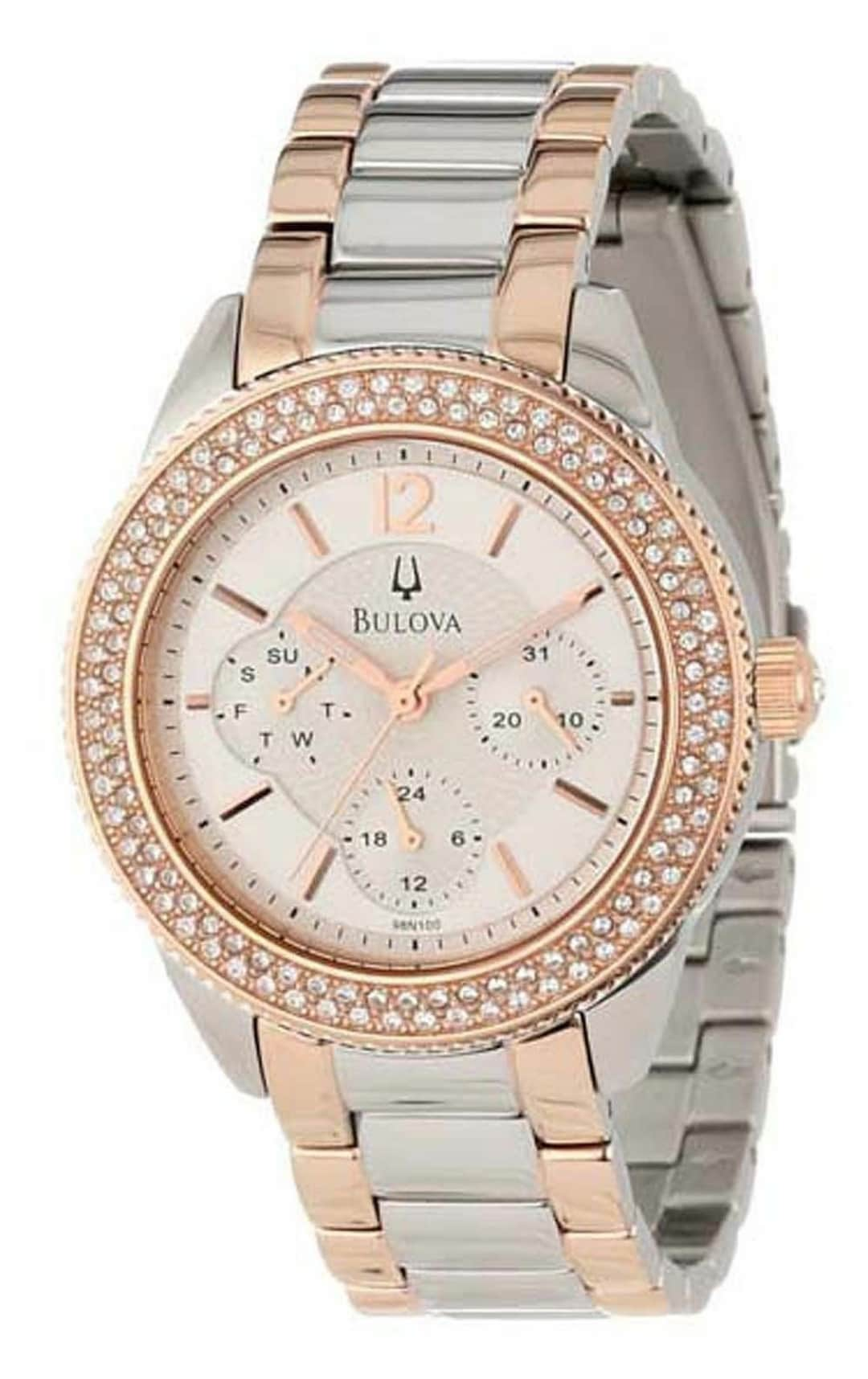 Bulova Crystal Collection Silver Dial Two Tone Steel Strap Watch for Women - 98N100 Watches Bulova   