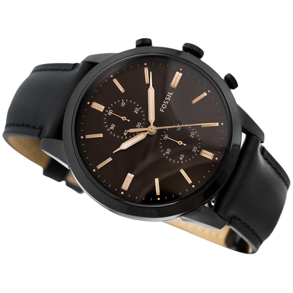 Fossil Goodwin Chronograph Black Dial Black Leather Strap Watch for Men - FS5585 Watches Fossil   