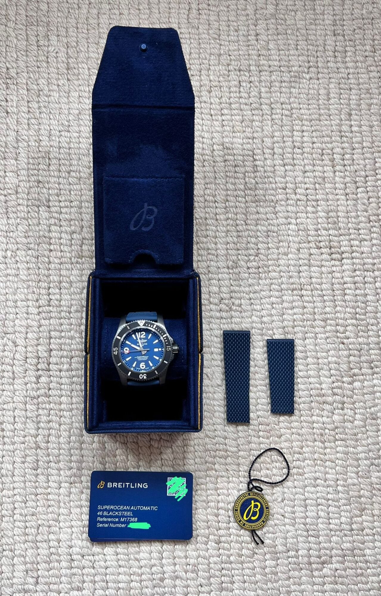 Breitling Superocean Automatic 46mm Blue Dial Blue Rubber Strap Watch for Men - M17368D71C1S1 Watches Breitling   