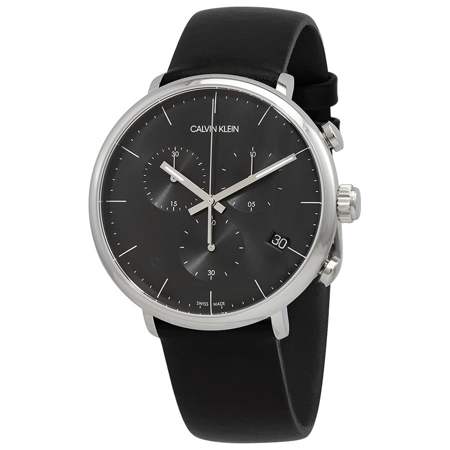 Calvin Klein High Noon Chronograph Black Dial Black Leather Strap Watch for Men - K8M271C1 Watches Calvin Klein   