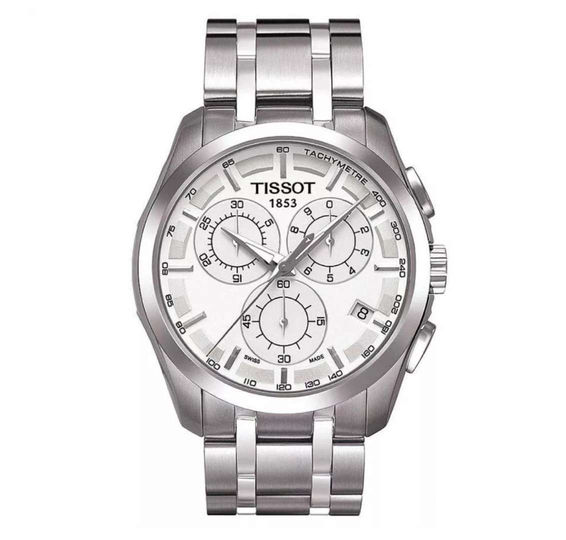 Tissot T Classic Couturier Chronograph White Stainless Steel Quartz Watch For Men - T101.617.11.031.00 Watches Tissot   