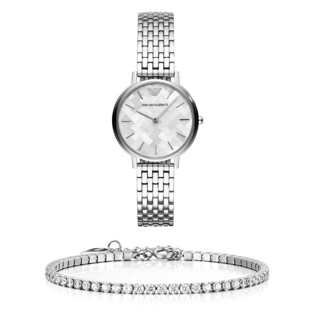 Emporio Armani Mother of Pearl Dial Silver Stainless Steel Watch For Women - AR11112 Watches Emporio Armani   