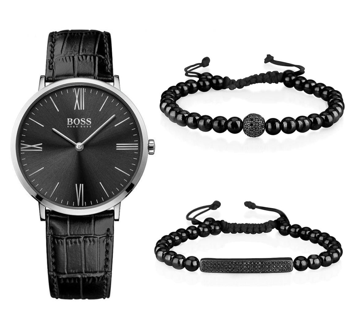 Hugo Boss Jackson Black Dial Black Leather Strap Watch for Men - 1513369 Watches Hugo Boss   