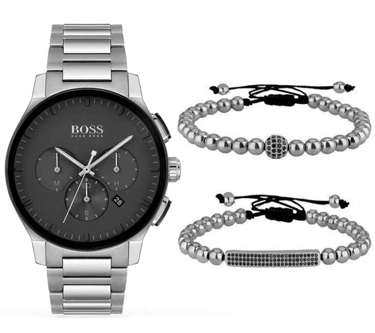 Hugo Boss Peak Black Dial Silver Steel Strap Watch for Men - 1513762 Watches Hugo Boss   