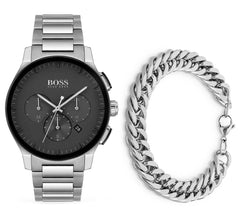 Hugo Boss Peak Black Dial Silver Steel Strap Watch for Men - 1513762 Watches Hugo Boss   