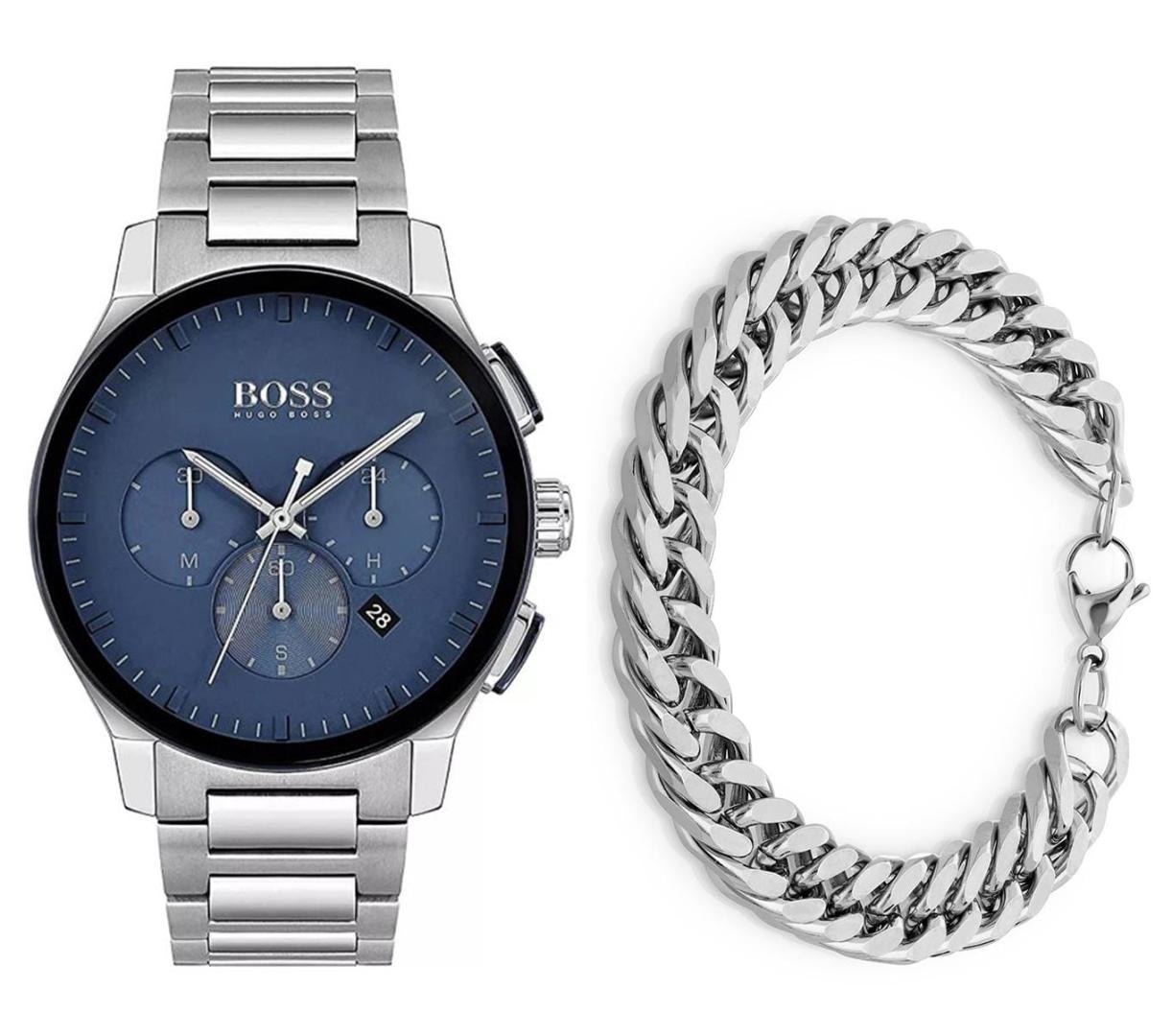 Hugo Boss Peak Chronograph Blue Dial Silver Steel Strap Watch for Men - 1513763 Watches Hugo Boss   