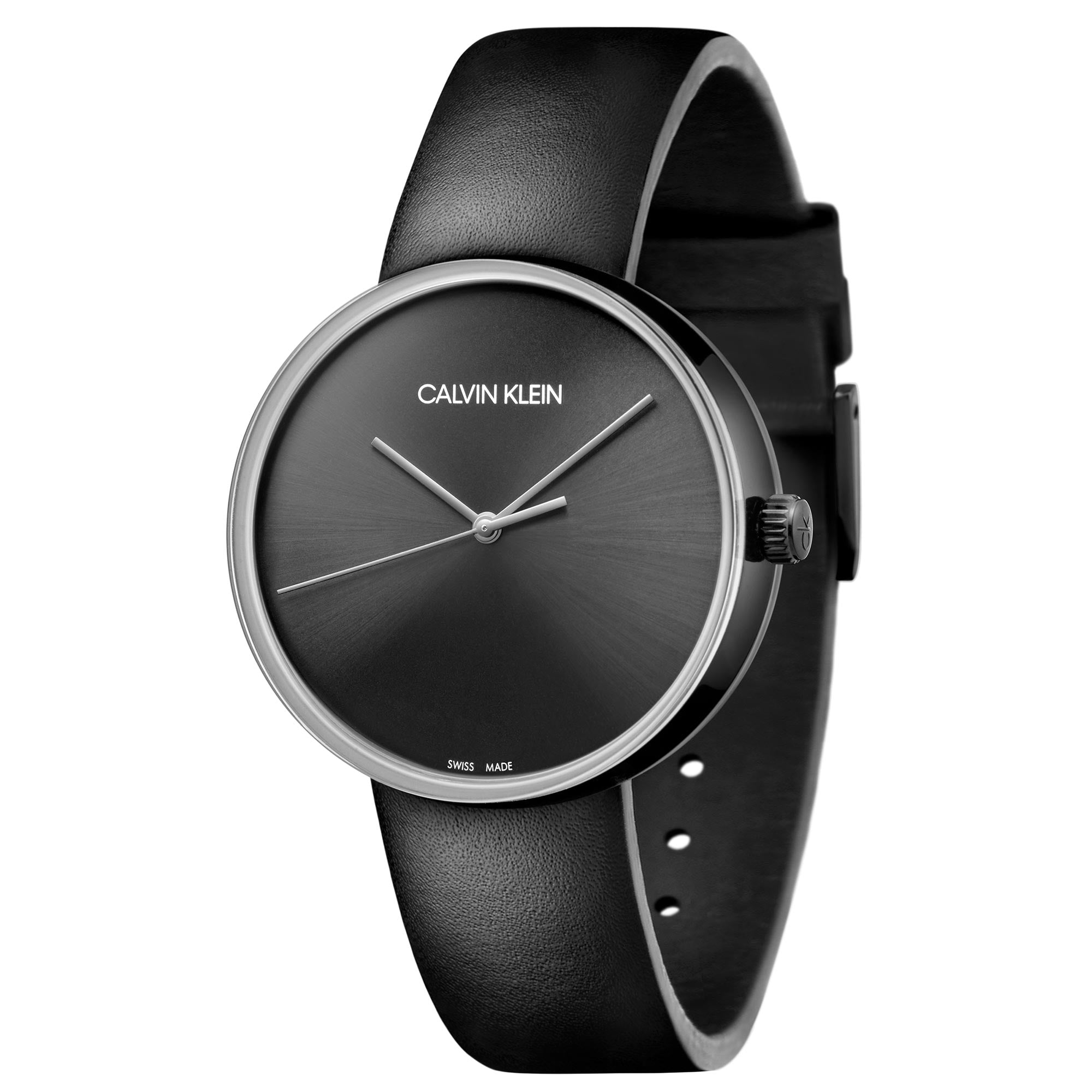 Calvin Klein Full Moon Black Dial Black Leather Strap Watch for Women - K8Y231C1 Watches Calvin Klein   