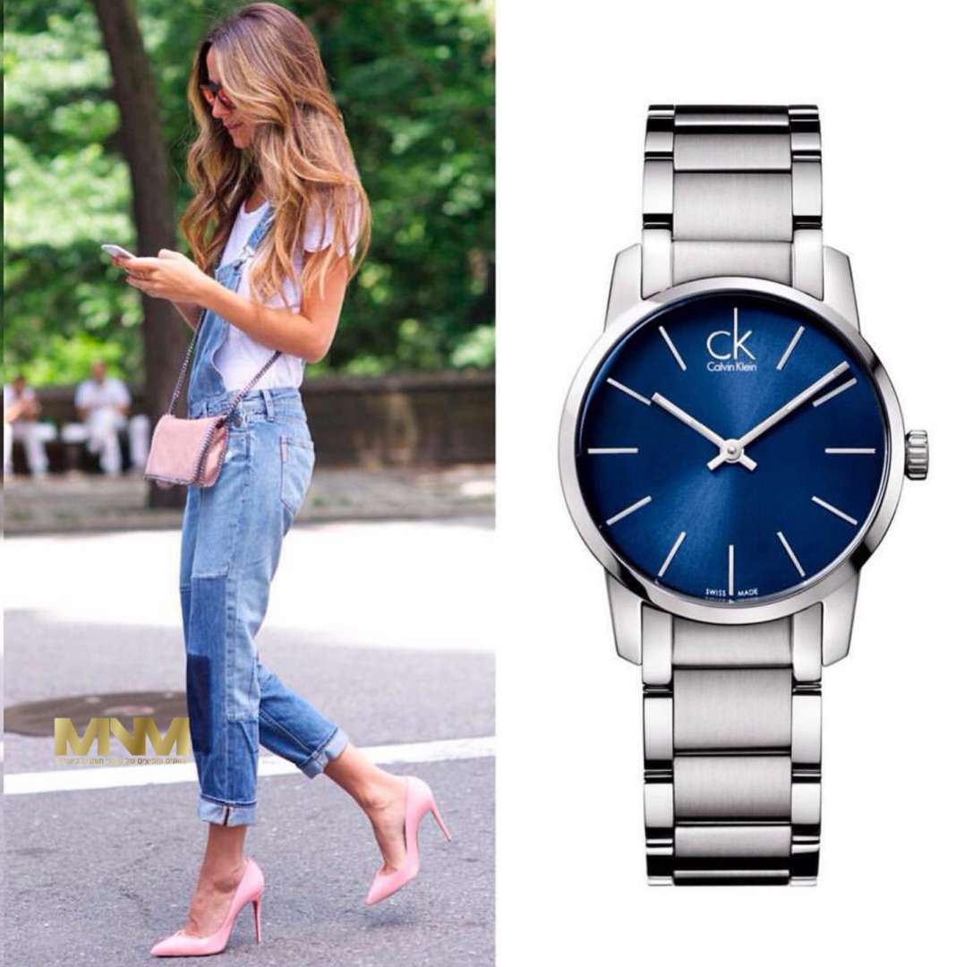 Calvin Klein City Blue Dial Silver Steel Strap Watch for Women - K2G2314N Watches Calvin Klein   