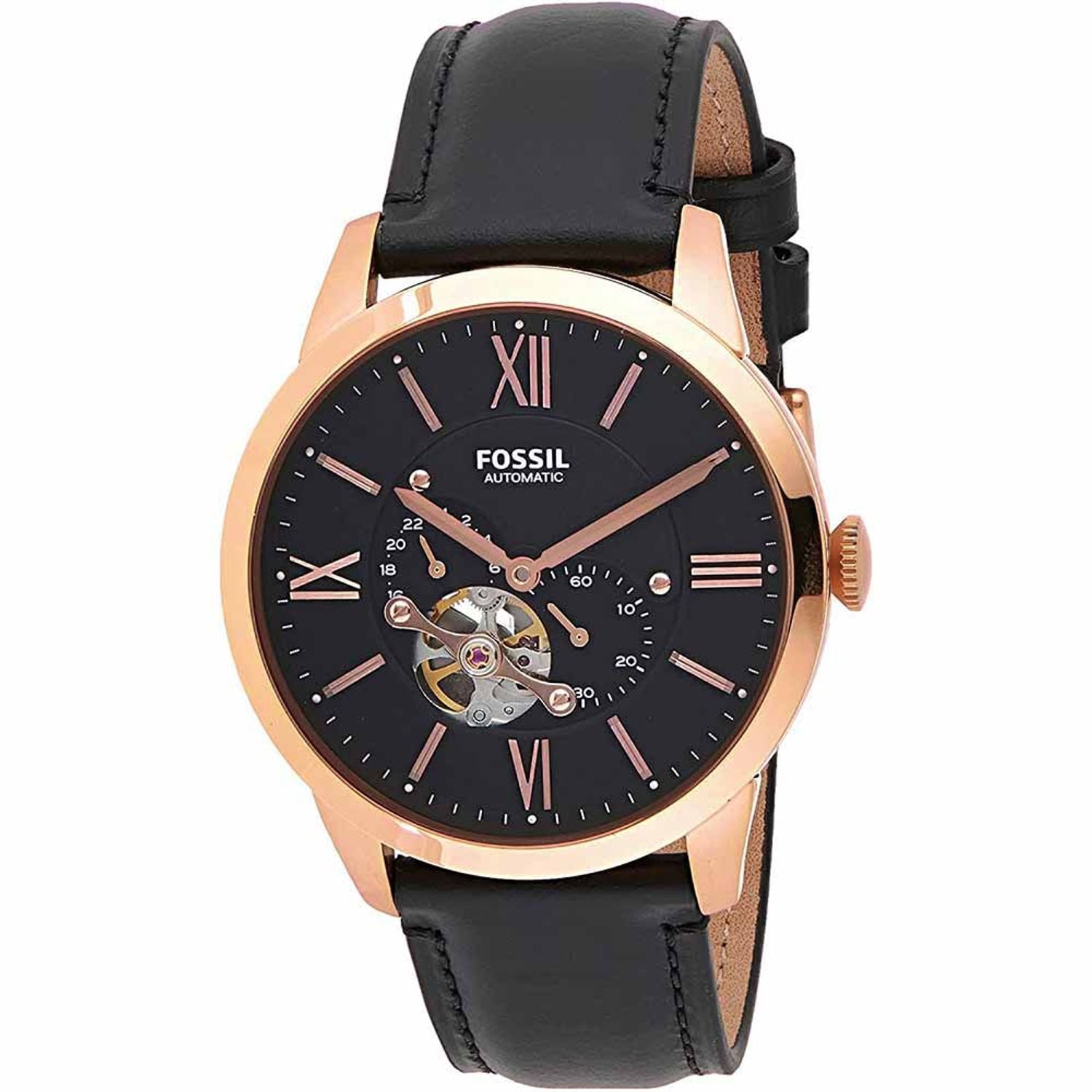 Fossil Townsman Automatic Black Dial Black Leather Strap Watch for Men - ME3170 Watches Fossil   