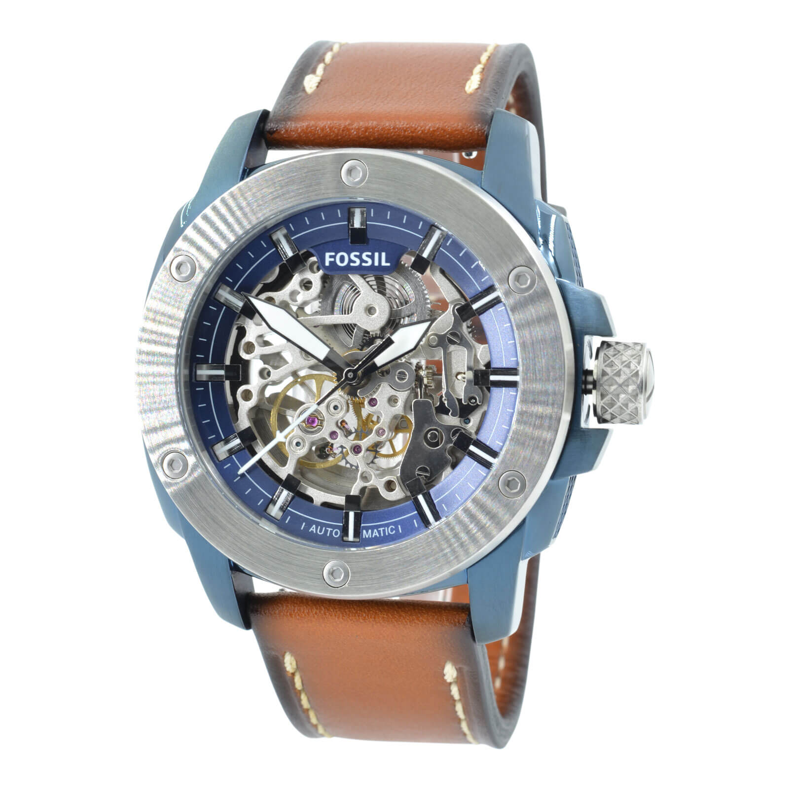 Fossil Modern Machine Automatic Skeleton Silver Dial Brown Leather Strap Watch for Men - ME3135 Watches Fossil   