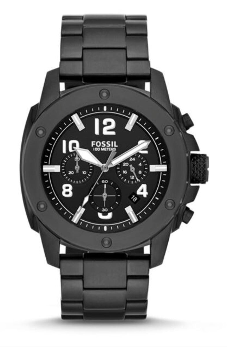 Fossil Machine Chronograph Black Dial Black Steel Strap Watch for Men - FS4927 Watches Fossil   