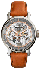 Fossil Boyfriend Automatic Skeleton Silver Dial Brown Leather Strap Watch for Women - ME3109 Watches Fossil   
