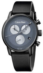 Calvin Klein City Chronograph Grey Dial Black Leather Strap Watch for Men - K2G177C3 Watches Calvin Klein   