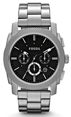 Fossil Machine Chronograph Black Dial Silver Steel Strap Watch for Men - FS4776 Watches Fossil   