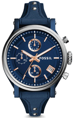 Fossil Boyfriend Sport Chronograph Blue Dial Blue Leather Strap Watch for Women - ES4113 Watches Fossil   